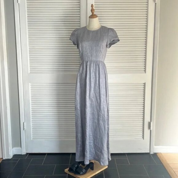 Reformation Blue Linen Puff Sleeve Maxi Dress - Picture 1 of 9